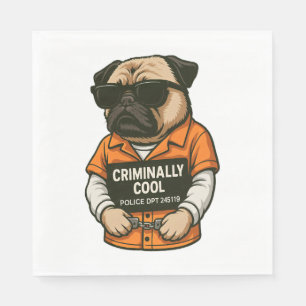 Kriminell Cooler Pug – Lustiges Mugshot-Hunde-Desi Serviette