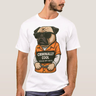 Kriminell Cooler Pug � Lustiges Mugshot-Hunde-Desi T-Shirt