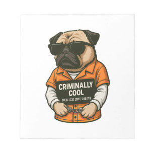 Kriminell cooler Pug � Lustiges Polizeifoto-Hunde- Notizblock