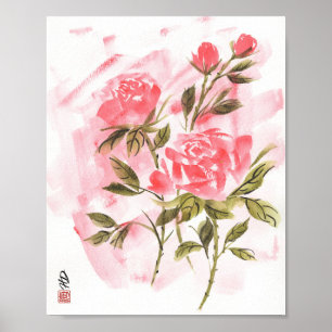 Krimrote Rosen im Morgenlicht Poster