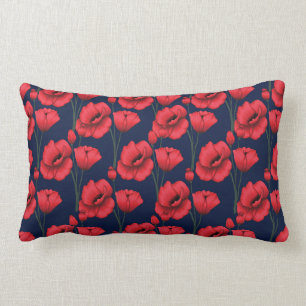 Krimson Poppies auf Navy Blue Lendenkissen