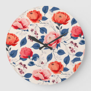 Krimson und Coral-Blume Große Wanduhr