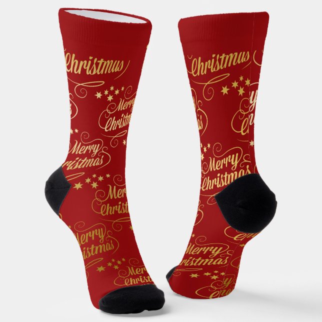 Krimson und Gold Weihnachtssocken mit Namen Socken (Gewinkelt)