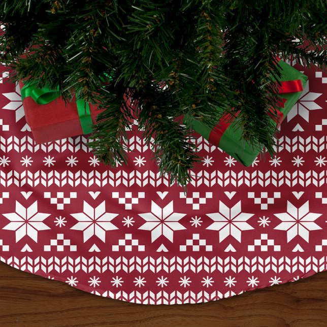Krimson und White Fair Isle Pattern Polyester Weihnachtsbaumdecke (Von Creator hochgeladen)