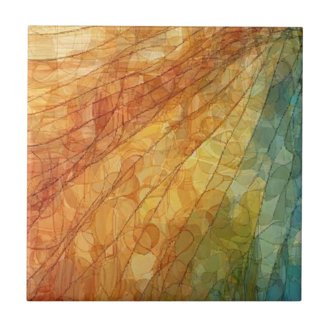 Krinkle Keramik Tile Orange, gelb, Aquamarin Fliese (Vorderseite)