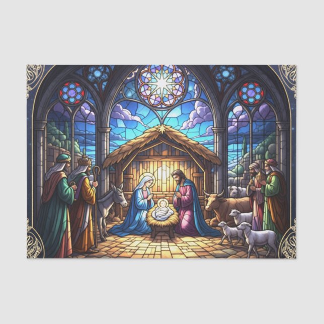 Krippe aus gefestigtem Glas 2 Seidenpapier (Vorderseite)