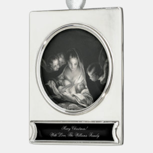 Krippe Baby Jesus Jungfrau Mary Angels Weihnachten Banner-Ornament Silber