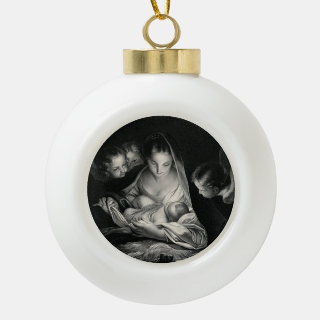 Krippe Baby Jesus Jungfrau Mary Angels Weihnachten Keramik Kugel-Ornament (Vorderseite)