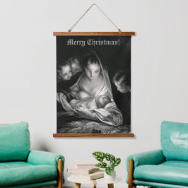 Krippe Baby Jesus Jungfrau Mary Angels Weihnachten Wandteppich Mit Holzrahmen