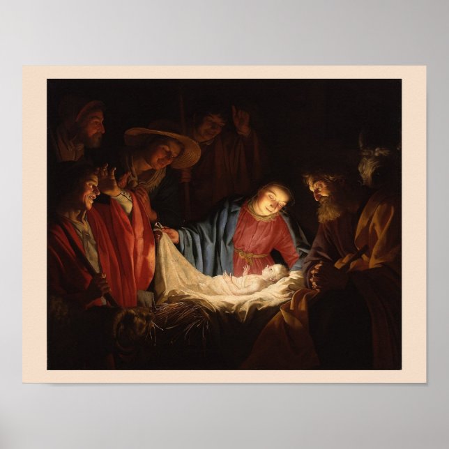 Krippe Baby Jesus & Mary Illuminierte Kunst Poster (Vorne)
