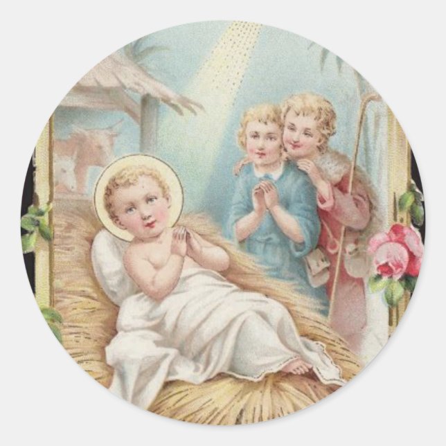 Krippe Baby Jesus Rose Kinder Runder Aufkleber (Vorderseite)