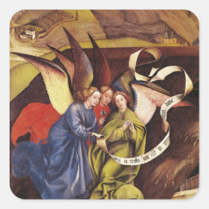 Krippe, Detail dreier Engel, c.1425 Quadratischer Aufkleber