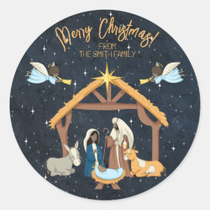 Krippe Dunkle Haut Tone Weihnachten Runder Aufkleber