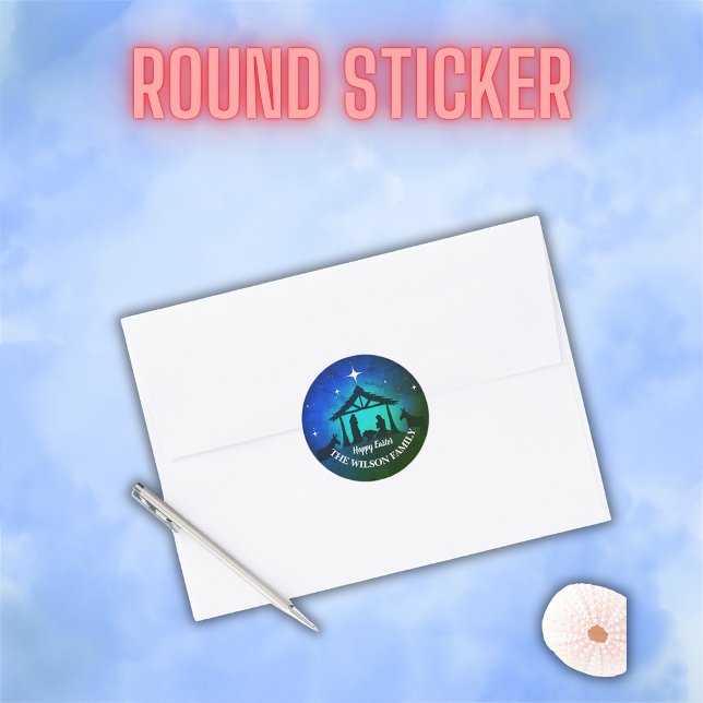 Krippe - Happy Oaster | Runder Aufkleber (Von Creator hochgeladen)