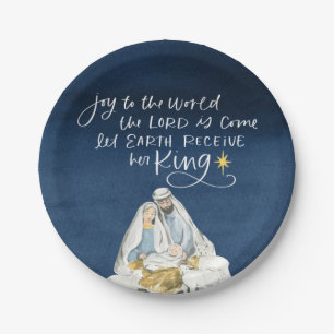 Krippe Joy Watercolor Religiöse Weihnachten Pappteller