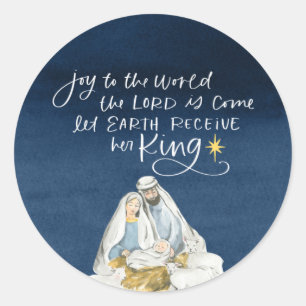 Krippe Joy Watercolor Religiöse Weihnachten Runder Aufkleber