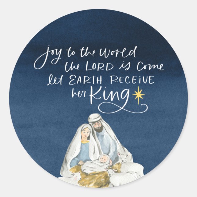 Krippe Joy Watercolor Religiöse Weihnachten Runder Aufkleber (Vorderseite)