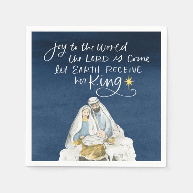 Krippe Joy Watercolor Religiöse Weihnachten Serviette (Vorderseite)