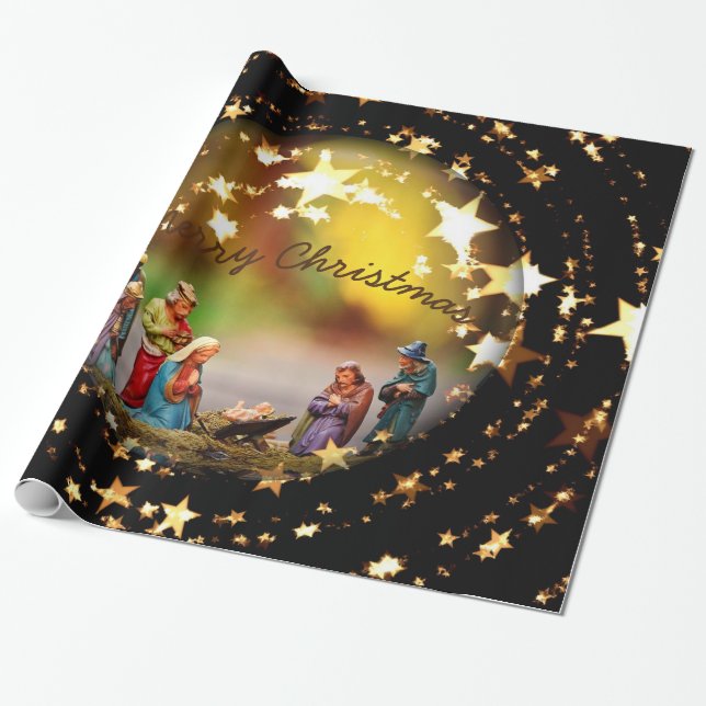 Krippe Jungfrau Mary Jesus Weihnachtsstars Geschenkpapier (Ungerollt)