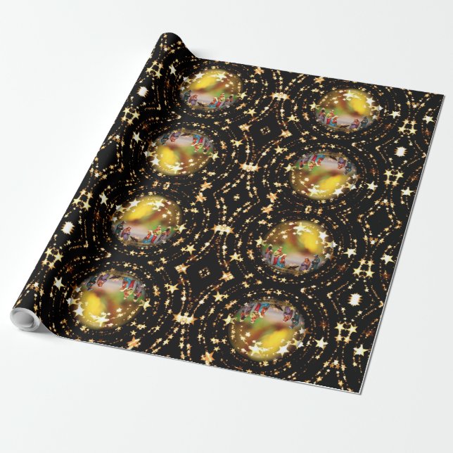 Krippe Jungfrau Mary Jesus Weihnachtsstars Geschenkpapier (Ungerollt)