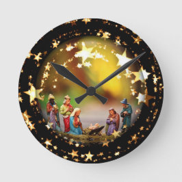 Krippe Krippe Jungfrau Mary Säugling Jesus Stars Runde Wanduhr