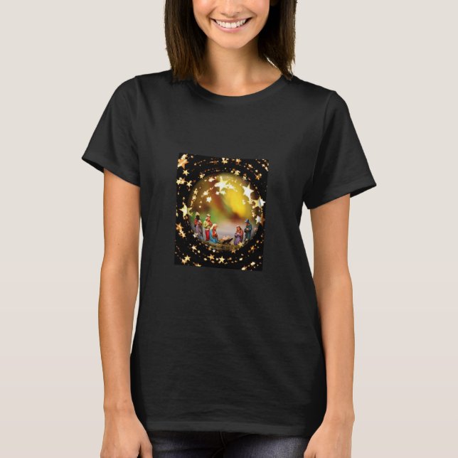 Krippe Krippe Jungfrau Mary Säugling Jesus Stars T-Shirt (Vorderseite)