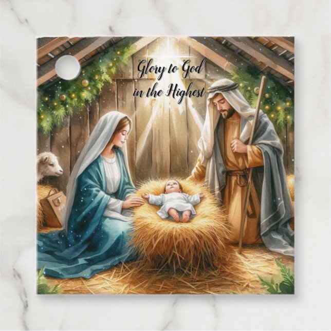 Krippe Manger Szene Rustikale Weihnachten Geschenkanhänger (Vorderseite)