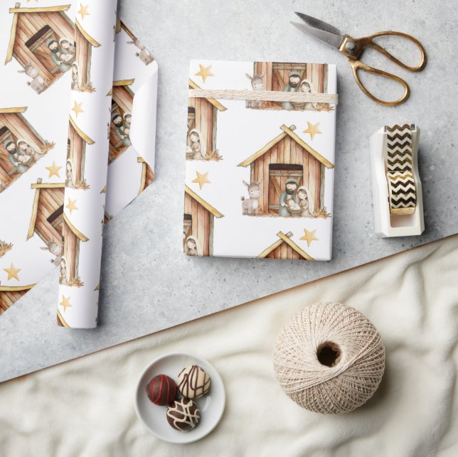 Krippe Mary Joseph Baby Jesus Stabile Weihnachten Geschenkpapier (Kunsthandwerk)