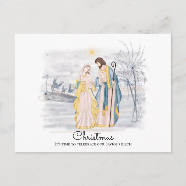 Krippe - Mary, Joseph & Newborn Baby Jesus Postkarte (Vorderseite)