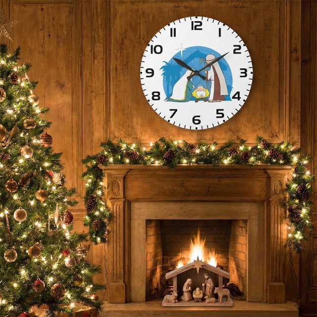 Krippe mit Mary Joseph und Baby Jesus Große Wanduhr (Von Creator hochgeladen)