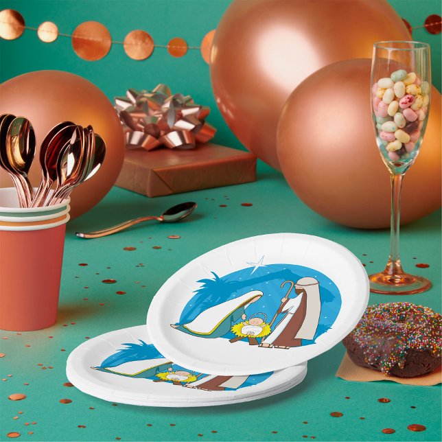 Krippe mit Mary Joseph und Baby Jesus Pappteller (Von Creator hochgeladen)