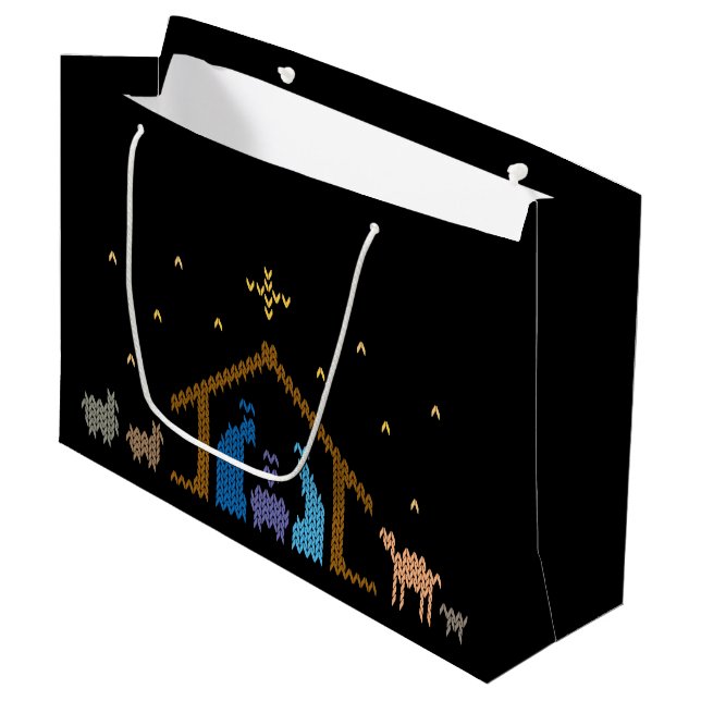 Krippe Nativity Ugly Christmas Sweater Christlich Große Geschenktüte (Vorderseite Schrägansicht)