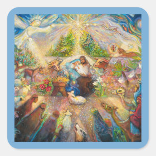 Krippe-Szene Heilige Weihnachtskleber der Familie Quadratischer Aufkleber