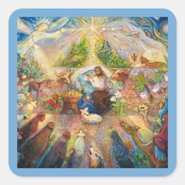 Krippe-Szene Heilige Weihnachtskleber der Familie Quadratischer Aufkleber (Vorderseite)