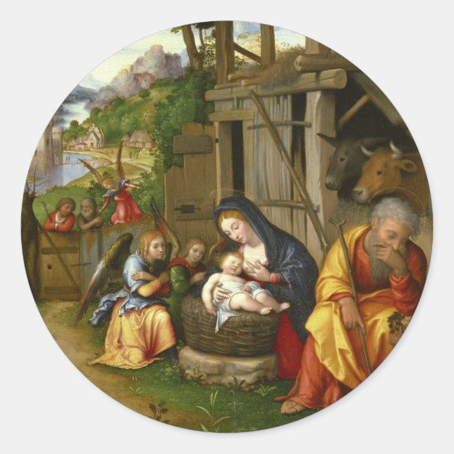 Krippe und Engel der Kinder c1515 Runder Aufkleber (Vorderseite)