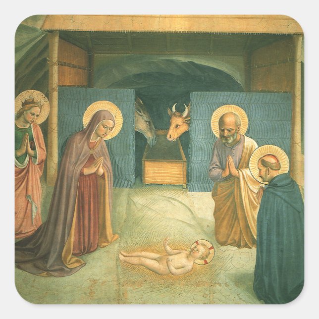 Krippe von Fra Angelico Quadratischer Aufkleber (Vorderseite)
