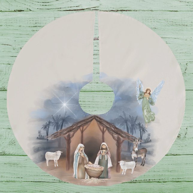 Krippe Watercolor Manger Baby Jesus Polyester Weihnachtsbaumdecke (Von Creator hochgeladen)