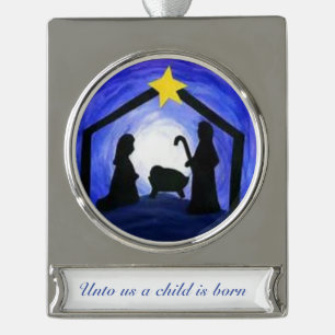 Krippen-Szene - Verzierung Banner-Ornament Silber