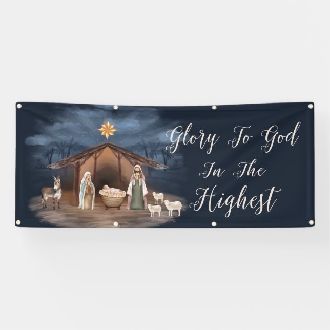 Krippenglorie zu Gott Weihnachten Christliche Kirc Banner (Horizontal)