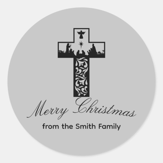 Krippenkreuz Weihnachtsaufkleber Runder Aufkleber (Vorderseite)