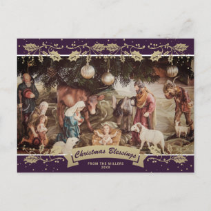 Krippenlandschaft Lila Christliches Weihnachtsfest Feiertagspostkarte