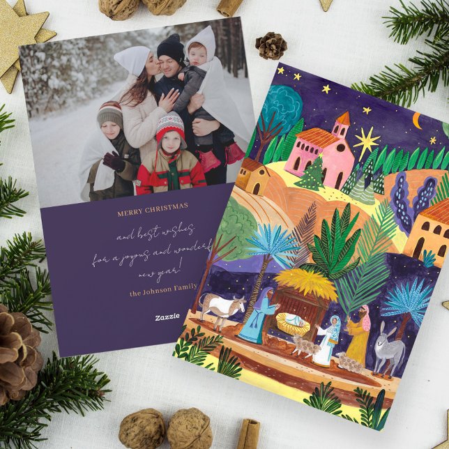 Krippenlandschaft Religiöses Foto Weihnachten (Nativity Scene Religious Family Photo Christmas Holiday Card)