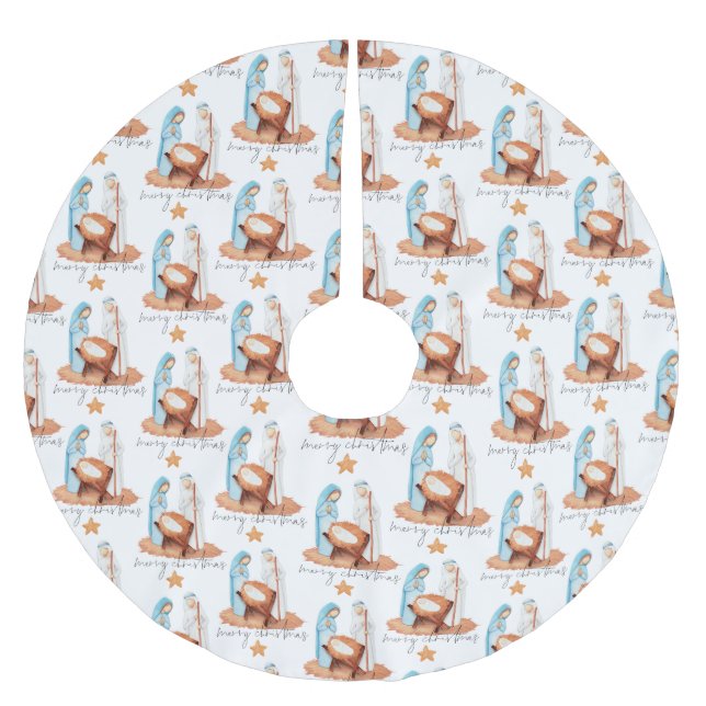 Krippenmuster Script Frohe Weihnachten Polyester Weihnachtsbaumdecke (Vorderseite)