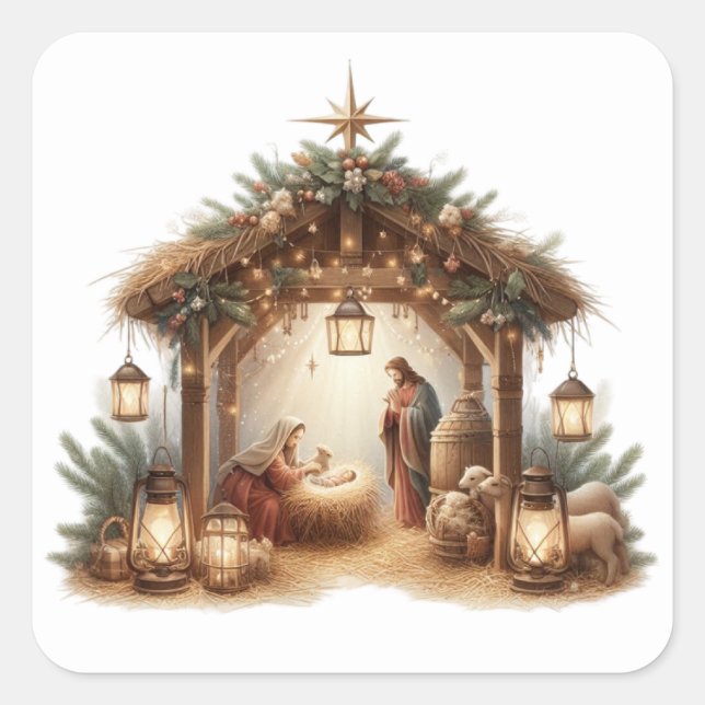Krippensticker Quadratischer Aufkleber (Vorderseite)
