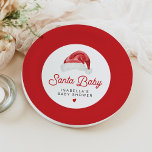 KRIS Cute and Modern Santa Baby Shower Dinner Pappteller<br><div class="desc">This "Santa Baby" baby shower paper plate features a watercolor Santa hat and a cute modern retry inspired font. This baby shower dinner party plate is perfect for your Christmas,  winter,  or holiday themed event. Pair with anything in the KRIS Collection for a cohesive look.</div>