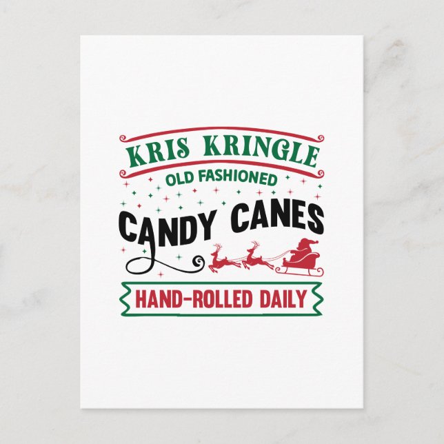 Kris Kringle Candy canes Feiertagspostkarte (Vorderseite)