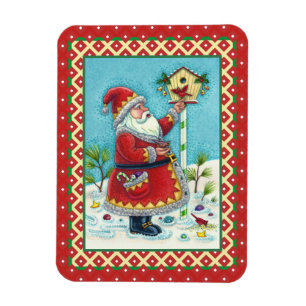 KRIS KRINGLE FÜTTERND REDBIRDS, CHRISTMAS BIRDHOUS MAGNET