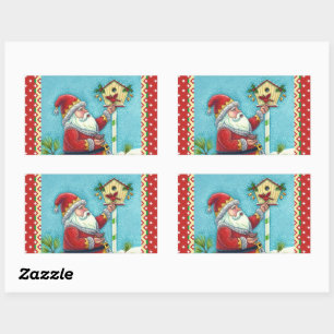 KRIS KRINGLE FÜTTERND REDBIRDS, CHRISTMAS BIRDHOUS RECHTECKIGER AUFKLEBER