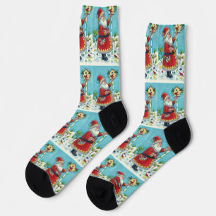 KRIS KRINGLE FÜTTERND REDBIRDS, CHRISTMAS BIRDHOUS SOCKEN