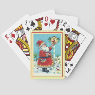 KRIS KRINGLE FÜTTERND REDBIRDS, CHRISTMAS BIRDHOUS SPIELKARTEN